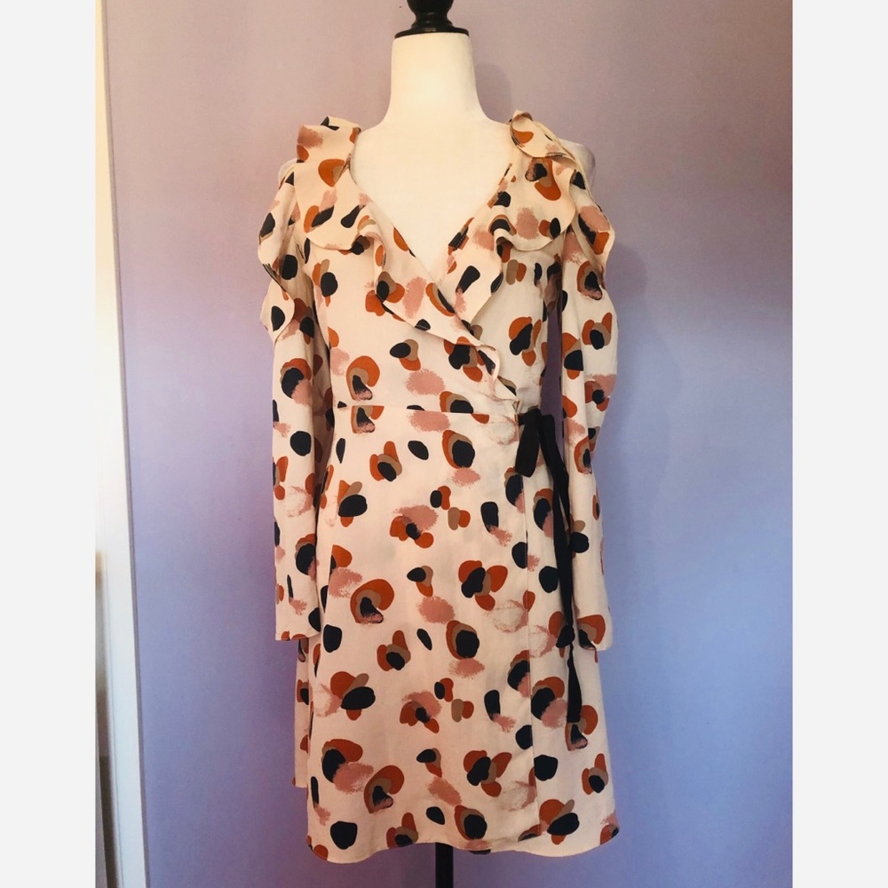 ASOS NWT cut out shoulder ruffle wrap dress